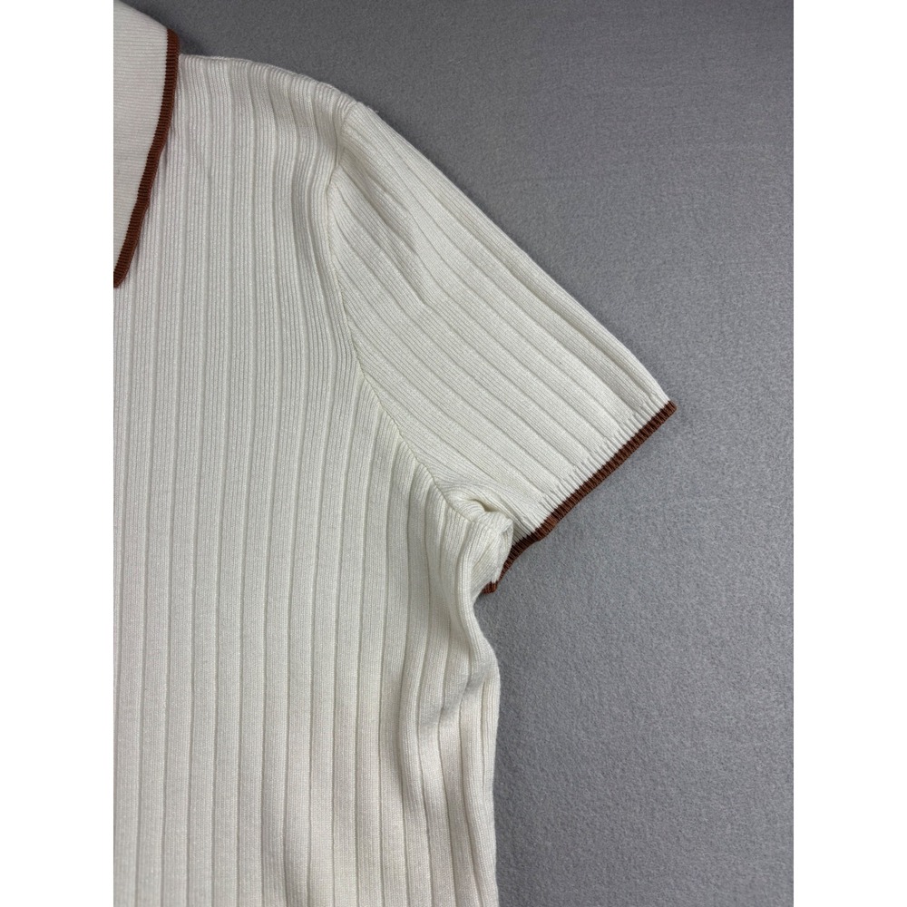 Marled 2 Piece Skirt Set XL White Ribbed Knit Polo Top Midi Skirt Cream Co-ord - Picture 9 of 14